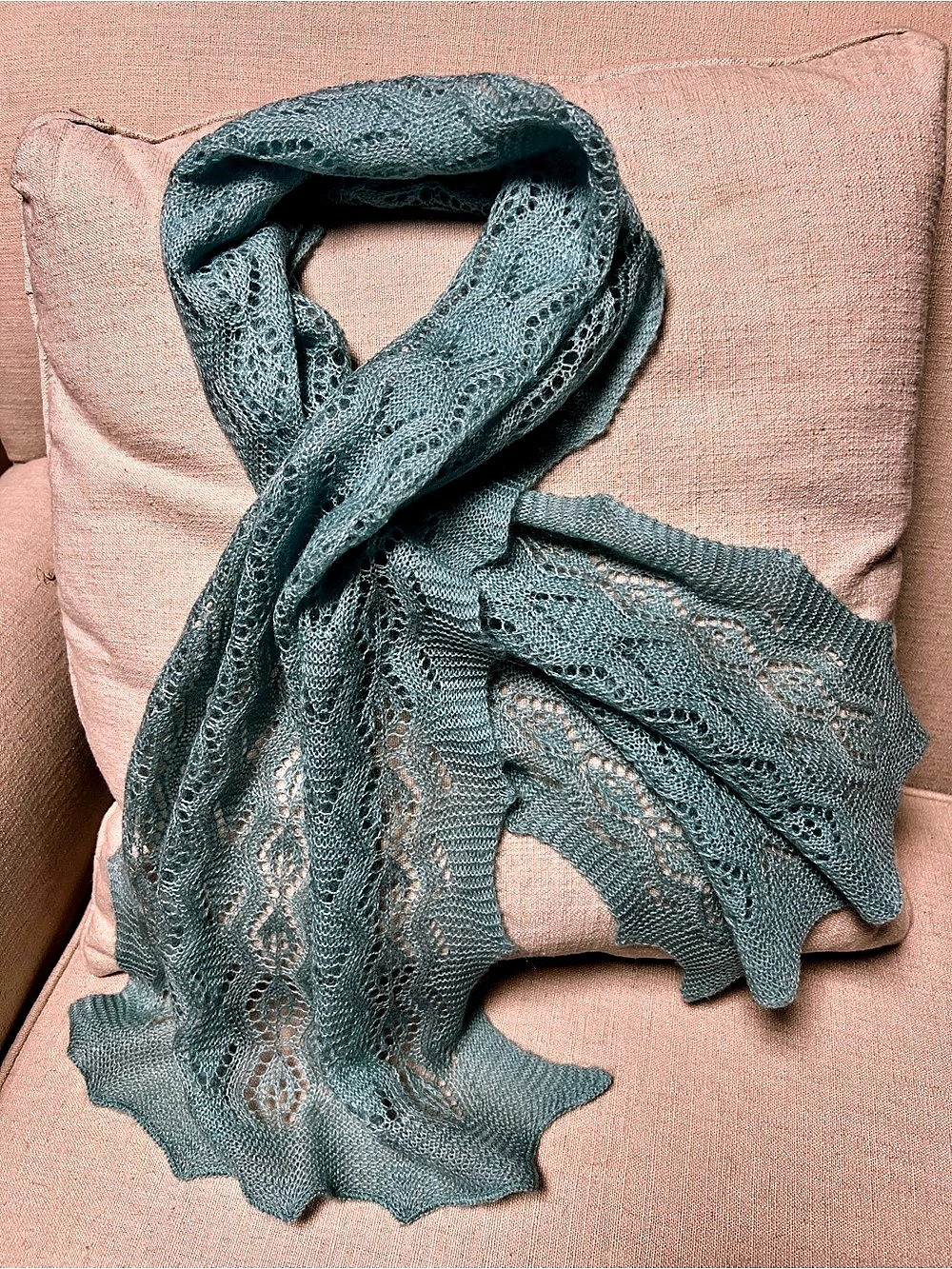 Lace Knit Scarf in Frosted Green Like New